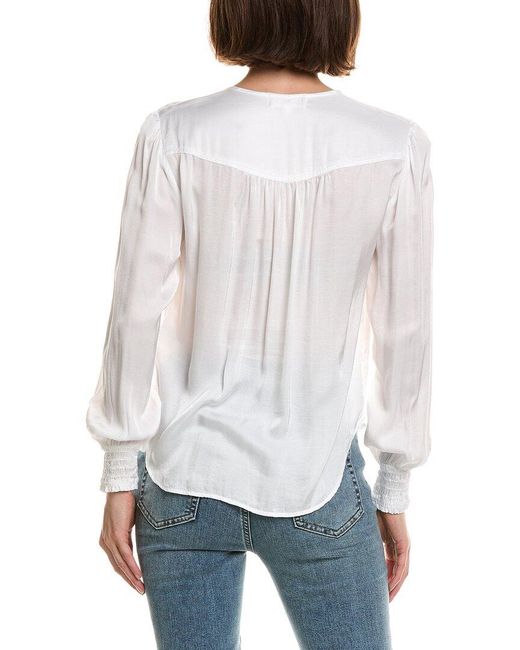 Bella Dahl White Smocked Cuff Button Down Shirt
