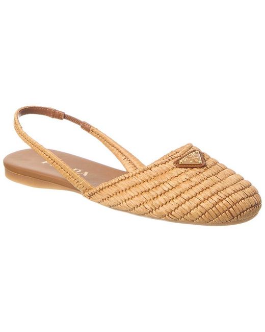 Prada Metallic Logo Leather Flat
