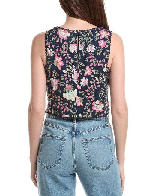 Ellen Tracy Blue Challis Floral Top