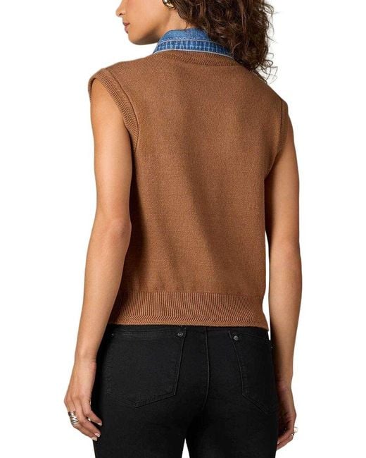 Wit & Wisdom Blue Sleeveless Collared Mix Media Sweater Vest