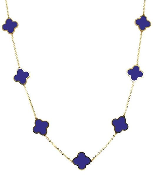 Italian Gold Blue 14K Lapis Clover Layered Necklace