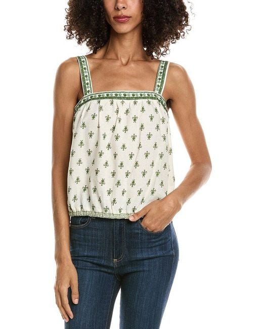 Max Studio Blue Sleeveless Bubble Hem Linen-Blend Top