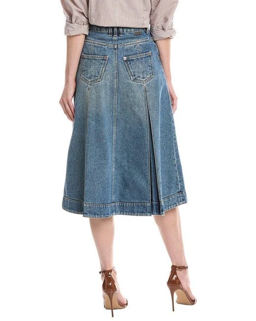 Balmain Blue Vintage Denim Pleated Midi Skirt