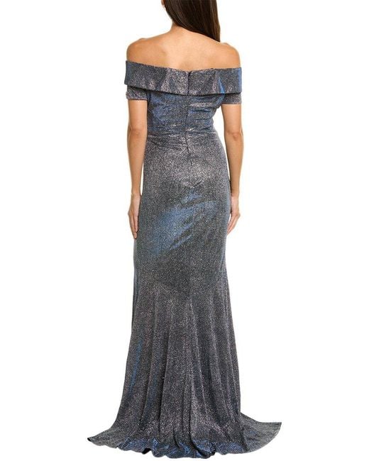 Rene Ruiz Blue Off-The-Shoulder Stretch Faille Mermaid Gown