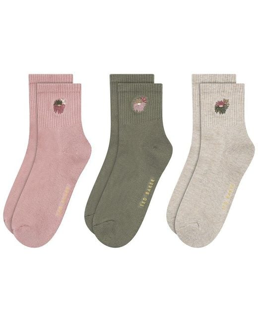 Ted Baker Pink Set Of 3 Quarter Crew Sock