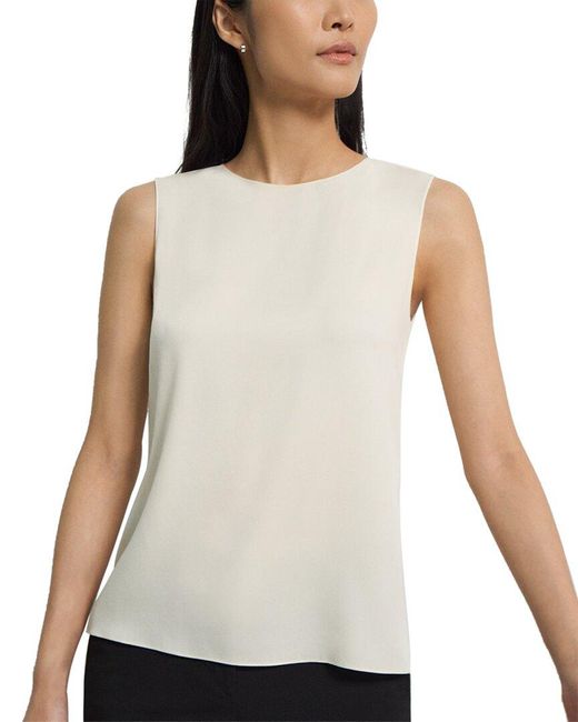 Theory White Straight Shell Core Silk-blend Top