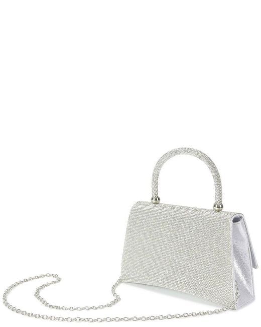 Tiffany & Fred Paris Gray Crystal-Embellished Leather Evening Satchel