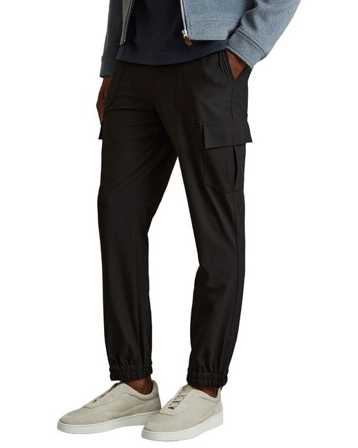 Reiss Black Hold Elasticated Cargo Tr Trouser for men