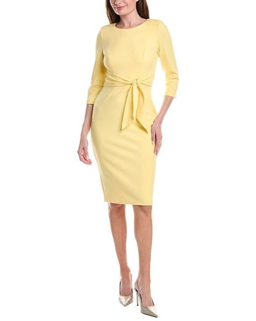 Adrianna Papell Yellow Crepe Tie Waist Sheath Dress