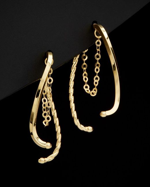 Italian Gold Black 14k Twisted & Polished Curved Bar Front-back Drop Earrings