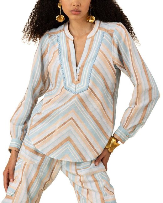 Hale Bob White Karla Long Sleeve Linen Top
