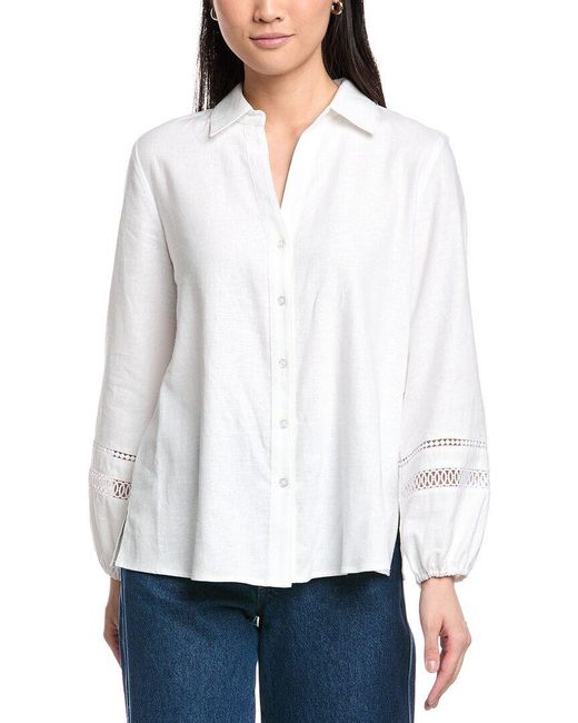 Jones New York White Linen-Blend Y-Neck Tunic