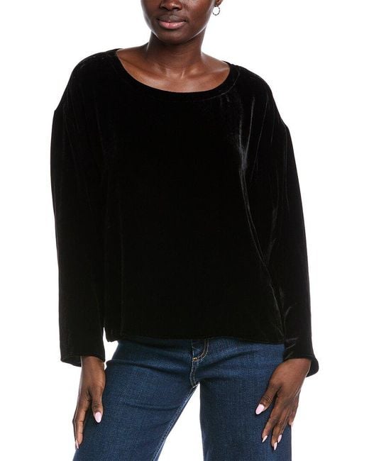 Eileen Fisher Black Ballet Neck Velvet Top