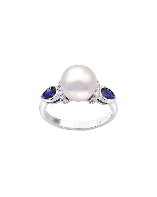 Pearls White Imperial 14K 0.60 Ct. Tw. Sapphire & 9-9.5Mm Akoya Pearl Ring