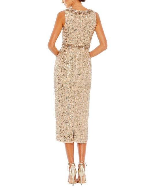 Mac Duggal Natural Embellished Midi Dress