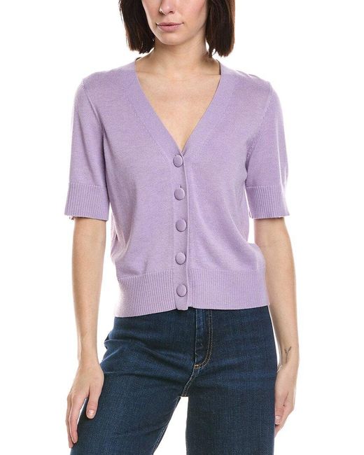 Cece Purple V-Neck Wool-Blend Cardigan