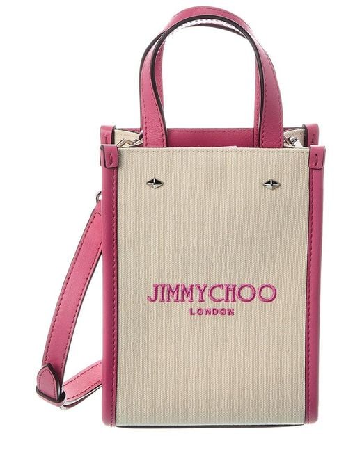 Jimmy Choo Pink Mini N/S Canvas & Leather Tote