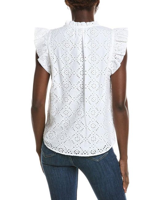 Anne Klein White V-Neck Eyelet Blouse