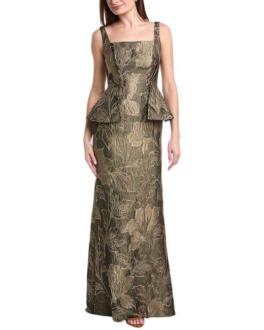 Rene Ruiz Multicolor Jacquard Peplum Gown