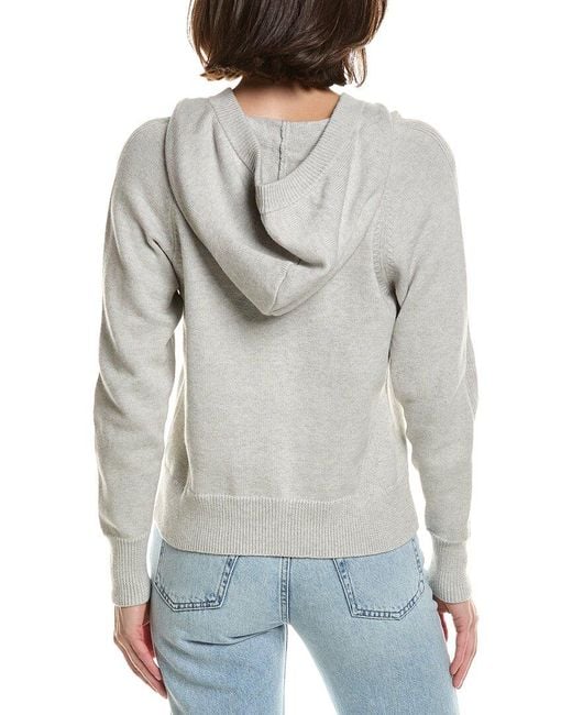 Brodie Cashmere Gray Ribbed Zip Up Cashmere-Blend Hoodie