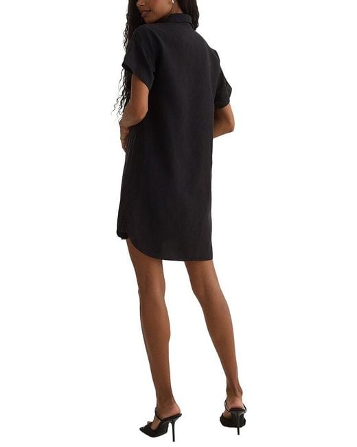 Bella Dahl Black Roll Sleeve Pocket Linen-Blend Shirtdress