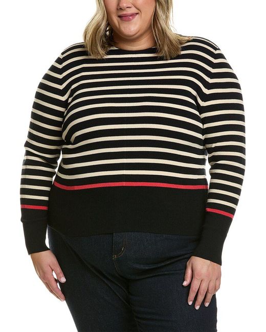 Lafayette 148 New York Black Plus Long Sleeve Striped Sweater
