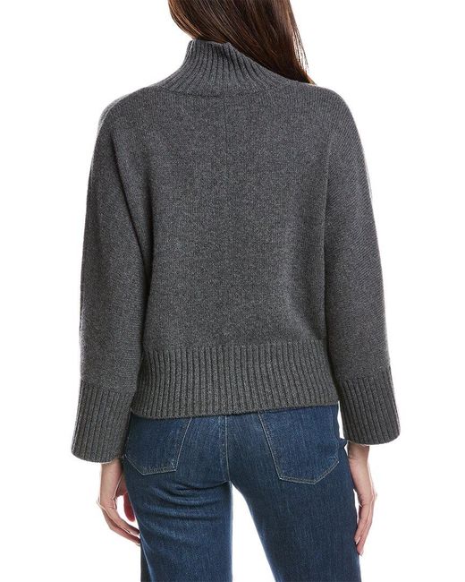 Forte Gray Luxe Rib Trim Mock Cashmere Sweater