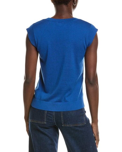 Minnie Rose Blue Knit Cap Sleeve Cashmere-Blend Top
