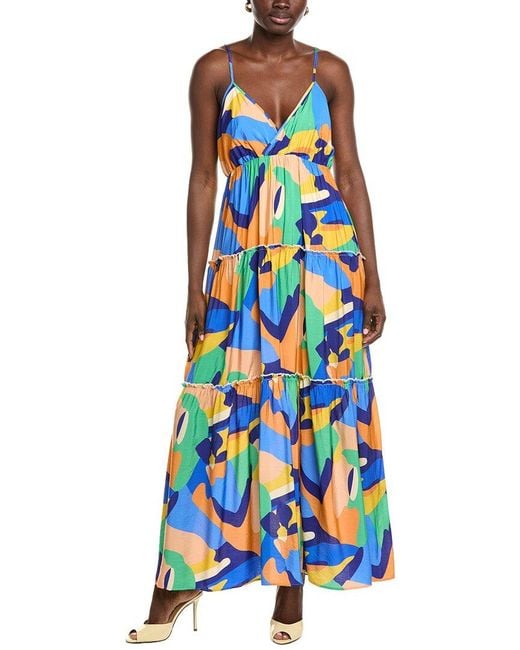 Marion Blue V-Neck Tiered Maxi Dress