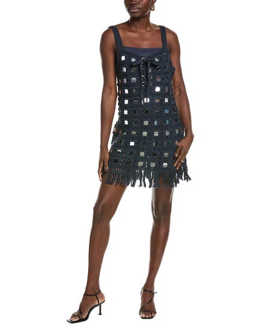 Toccin Black Brinkley Mirror Laced-Up Fringe Mini Dress