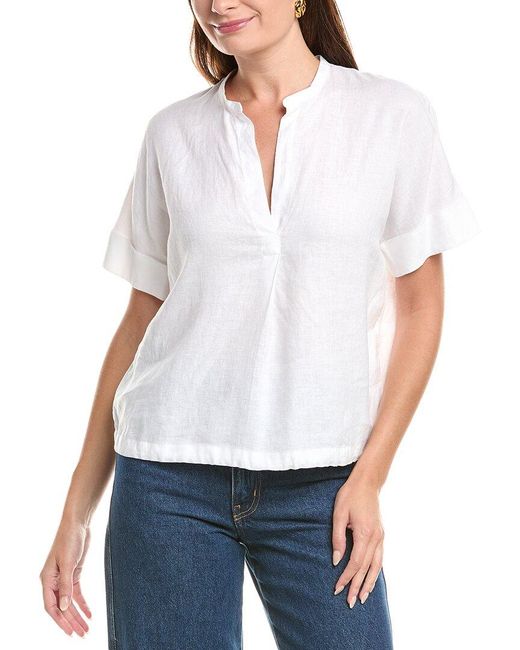 Vince White Dolman Sleeve Linen Pullover