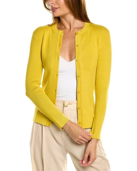 Oscar de la Renta Women's Yellow Ribbed Button Front Silk-blend