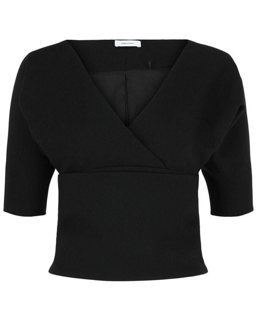 Ferragamo Black Layered Wool-Blend Blouse