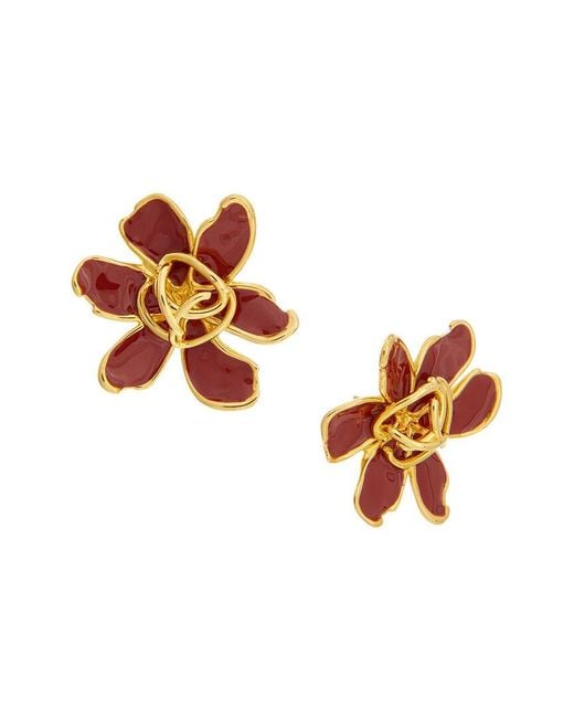 Oscar de la Renta Orange O Enamel Flower Stud Earrings