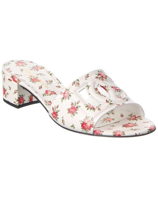 Dolce & Gabbana White Dg Logo Leather Sandal