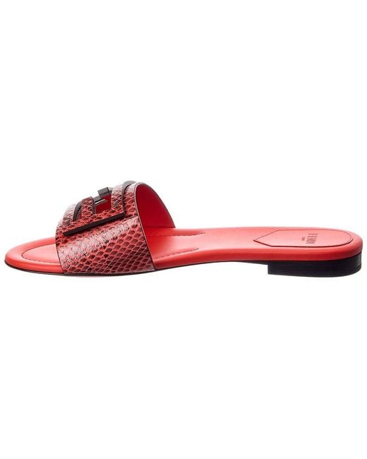 Fendi Red Baguette Python-Embossed Leather Sandal