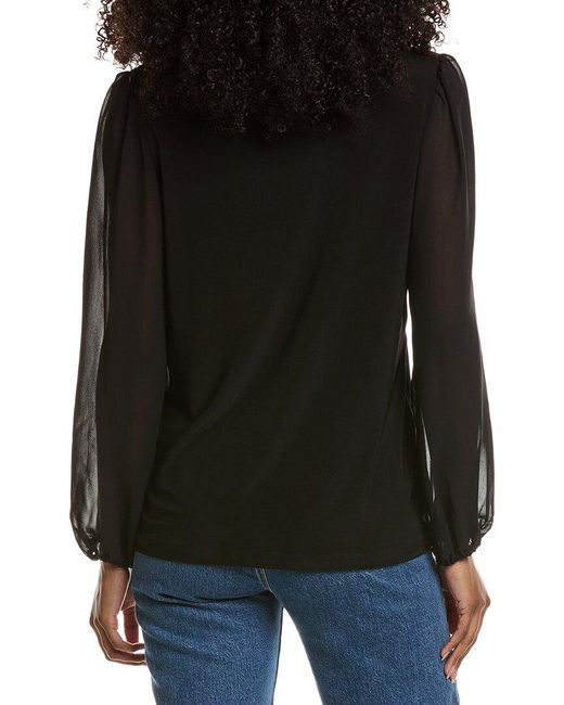 Anne Klein Black Ruched Shoulder Blouse