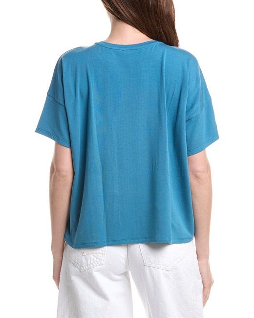 Eileen Fisher Blue Bateau Neck Box Top