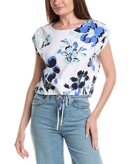 Ellen Tracy Blue Drop Shoulder Linen-Blend Top