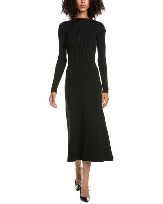 Prada Black Ribbed Wool-Blend Midi Dress