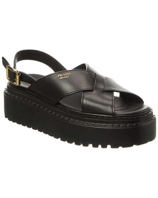 Prada Black Crisscross Leather Sandal