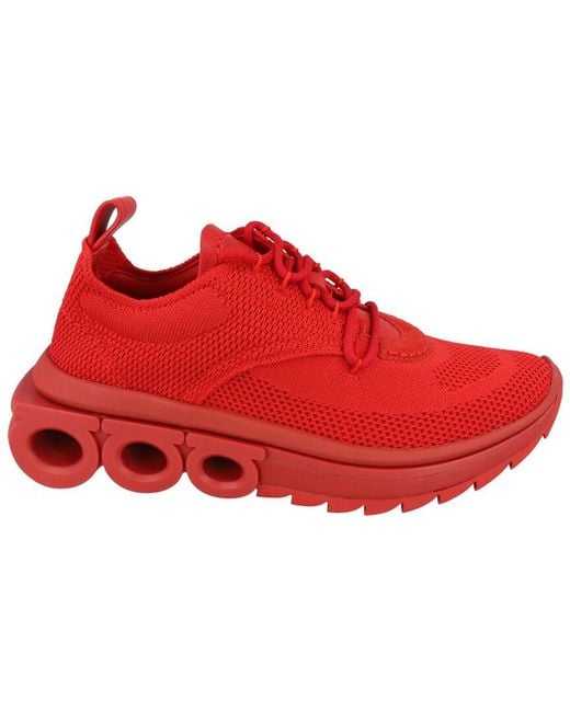 Ferragamo Red Dnu Inv Nima Knit Gancini Low-Top Sneaker