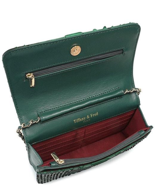 Tiffany & Fred Paris Green Python-Embossed Leather Crossbody