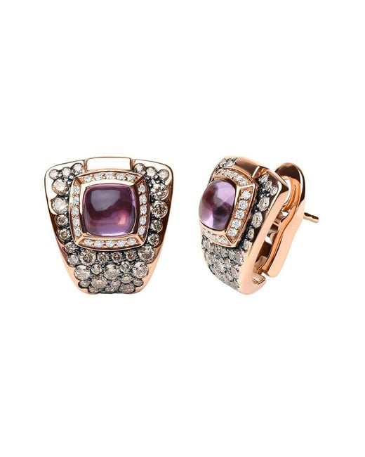 Haus of Brilliance Multicolor 18K Rose 4.00 Ct. Tw. Diamond & Amethyst Clip-Ons Earring