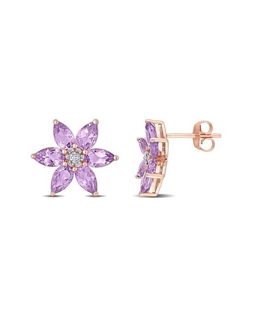 Rina Limor Pink 10K Rose 2.46 Ct. Tw. Diamond & Amethyst Floral Clip-On Studs