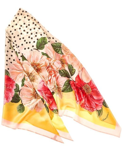Dolce & Gabbana Orange Dnu Inv Foulard Print Silk Scarf