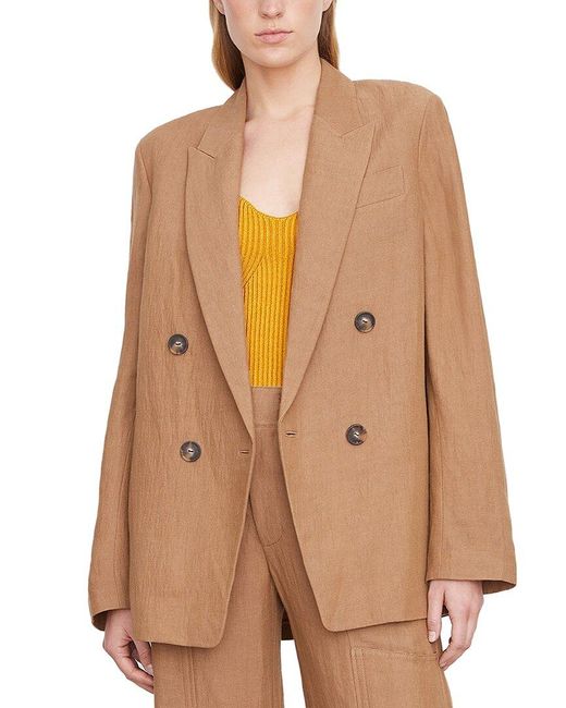 Vince Brown Double-Breasted Linen-Blend Boyfriend Blazer