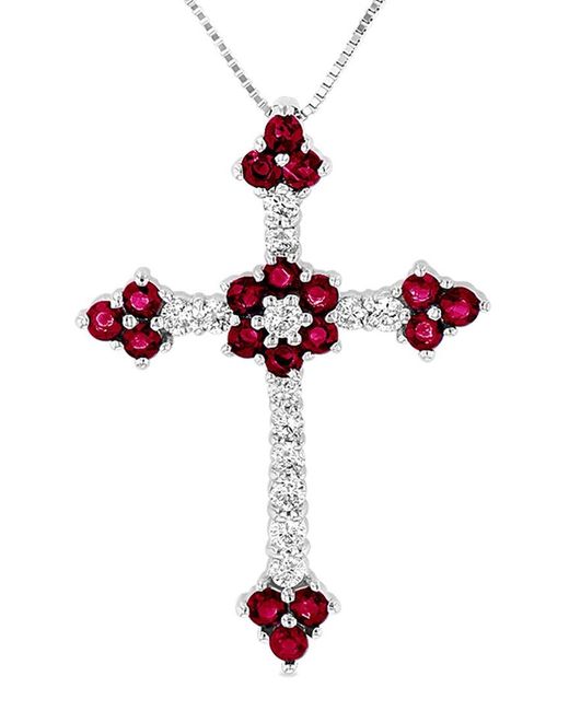 Diana M Red Fine Jewelry 14k 1.10 Ct. Tw. Diamond & Ruby Cross Pendant Necklace