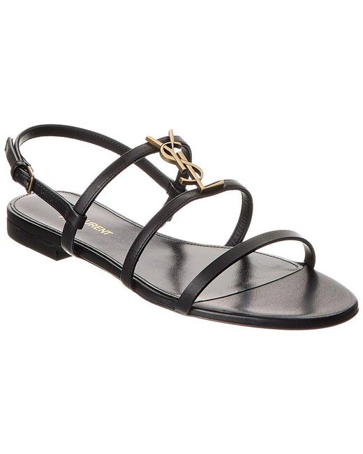 Saint Laurent Black Cassandre Leather Sandals