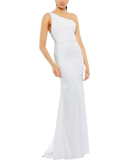 Mac Duggal White One Shoulder Jersey Mermaid Gown